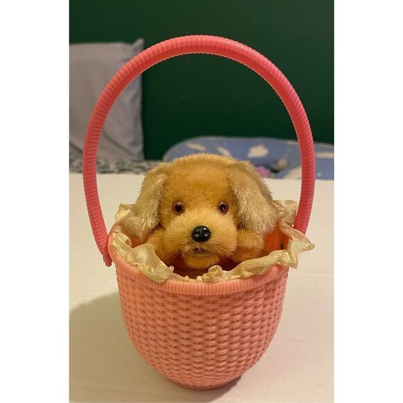 Vintage 1960s Little Dog In the Pink Basket Wind Up Works - Picture 11 of 12